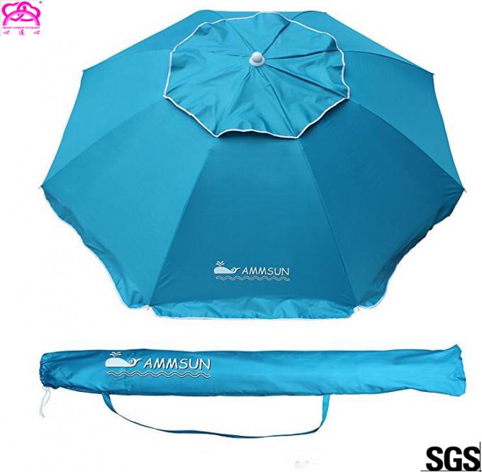 Custom size double roof airvent beach umbrella , blue sun beach