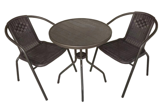 3 Set Garden Polywood Table And PP Wicker Stacking Chair Bistro
