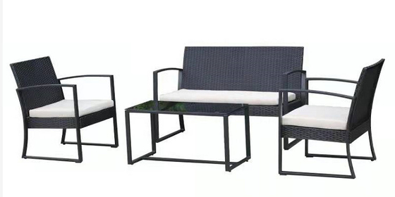 Garden Steel Plastic Wicker Sofa Coffe Table Set For 4 Person