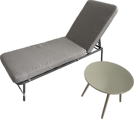 Foldable Cushion Sofa Sun Lounger Garden Steel Frame With Coffee Table