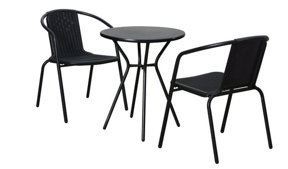 Garden PP Top Table And Wicker Stacking Chair Plastic Seties 3 Set