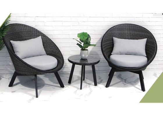 EN581 Aluminum Wicker Chair Kd Two Chair And One Table Garden Rattan Set