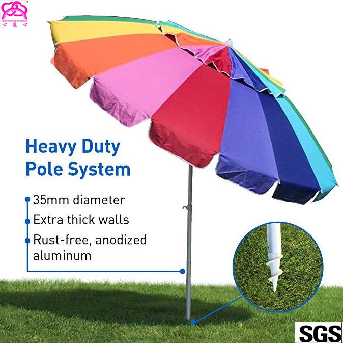 2 8m 3m Collapsible Sun Beach Umbrella With Heat Transfer Printing