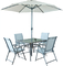 Full Steel Outdoor Dining Table And Chairs Set With Sun Parasol