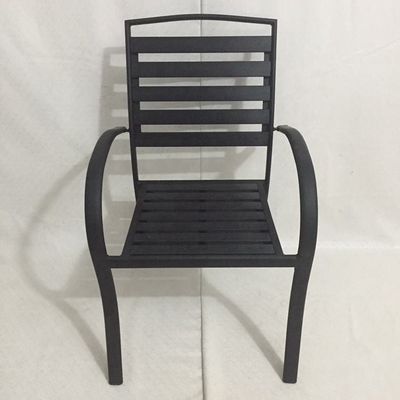 Outdoor Courtyard Curved Armchair Plastic Wood Slat Aluminum Stacking