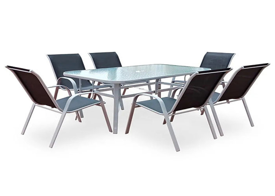 7 Piece Modern Metal Steel Outdoor Patio Dining Tables Chairs Garden Furniture Set