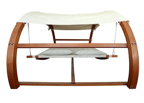 Garden Outdoor Double Arched Larch Frame White Hammock Swing Bed With Canopy